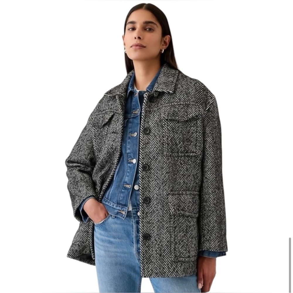 NEW Gap Belted Herringbone Utility Jacket – Black/Gray | Size S